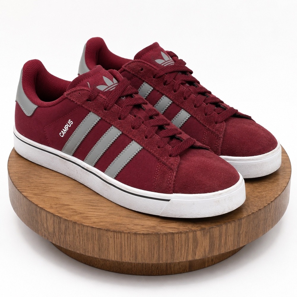 Adidas Campus Vulc Burgundy Maroon Grey Suede Canvas Skate Shoes Mens 8.5 F37365 - Picture 1 of 8